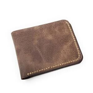 Handmade Genuine Leather Men's Bifold Slim Wallet, Classic Leather Wallet- Brown